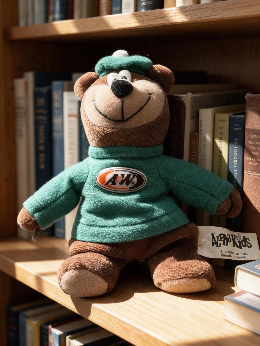 1998 A&W Root Beer Great Root Bear Plush 6" Green Outfit Alpha Kids TRG Canada